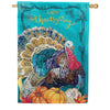 Custom Decor Happy Thanksgiving Teal Turkey House Flag