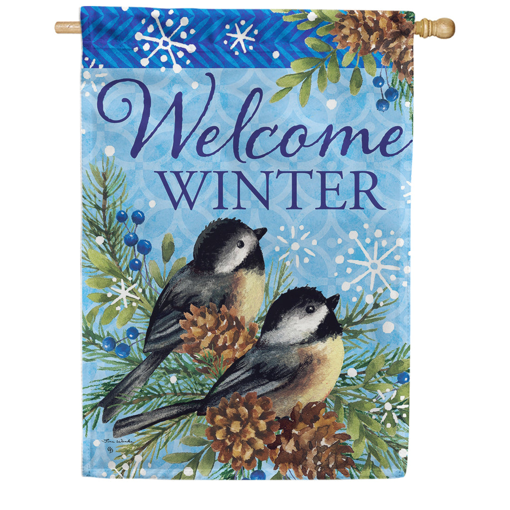 Custom Decor Winter Chickadees Garden Flag