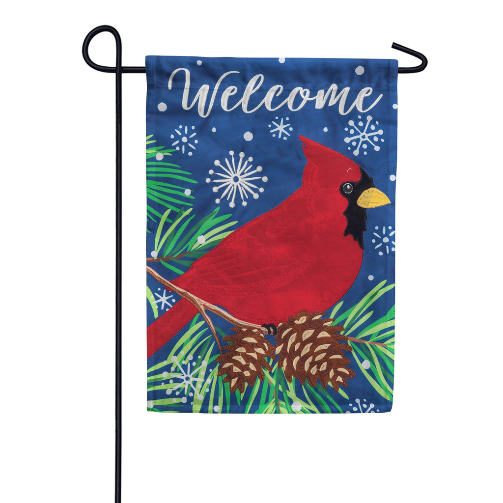 Custom Decor Applique Garden Flag - Cardinal On Blue