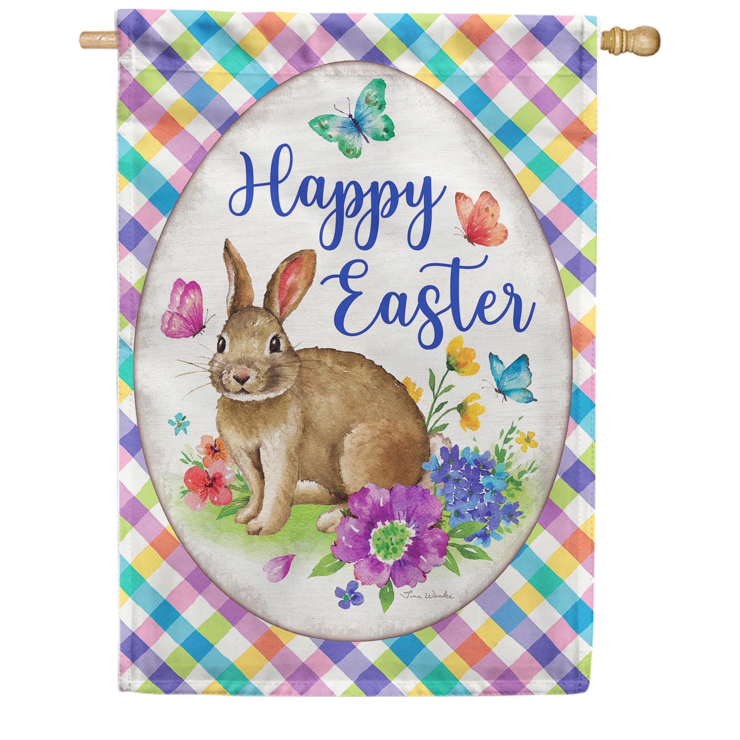 Custom Decor Bunny Plaid House Flag