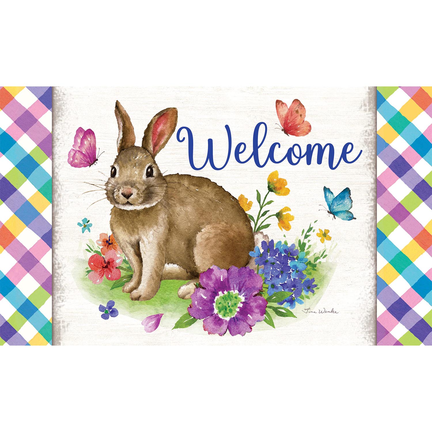 Custom Decor Bunny Plaid Mat