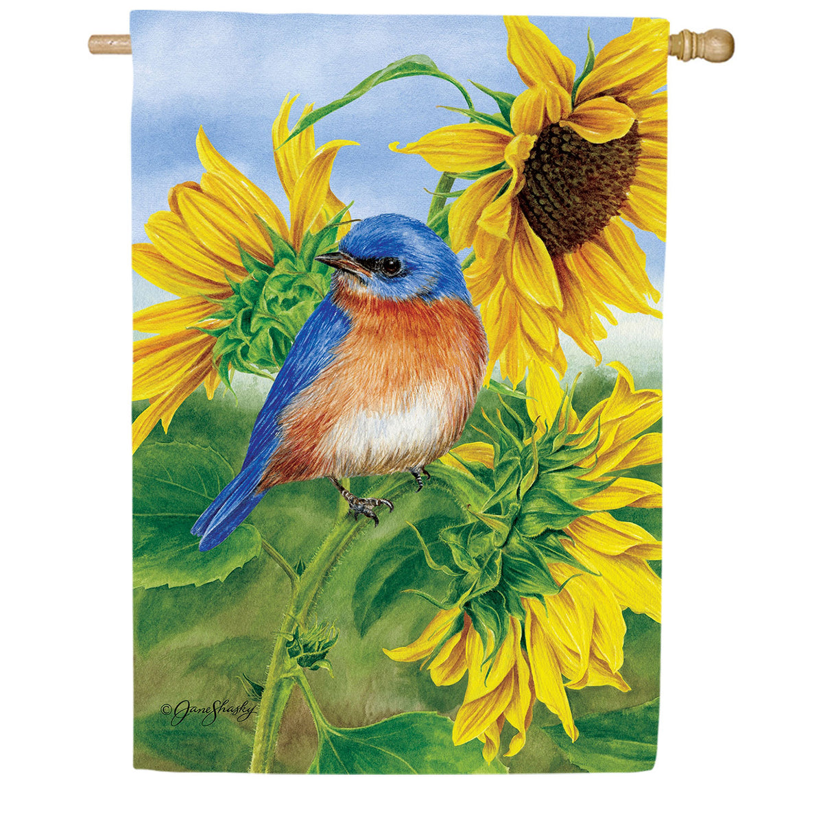 Custom Decor Bluebird Sunflowers House Flag
