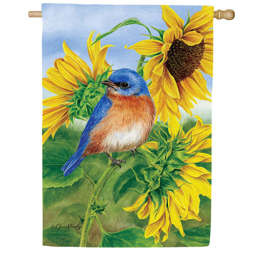 Custom Decor Bluebird Sunflowers House Flag