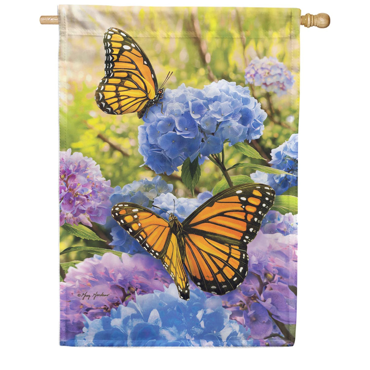 Custom Decor Monarch Hydrangeas House Flag