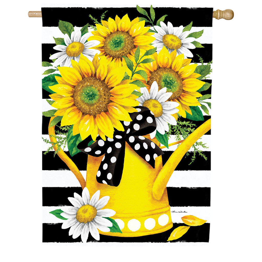 Custom Decor Sunflower Watering Can House Flag