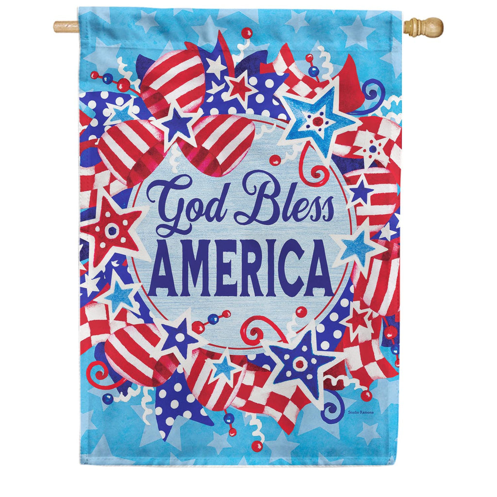 Custom Decor God Bless Wreath House Flag