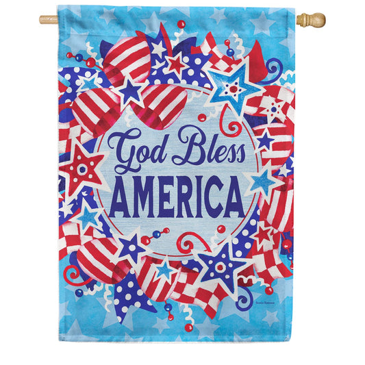 Custom Decor God Bless Wreath House Flag
