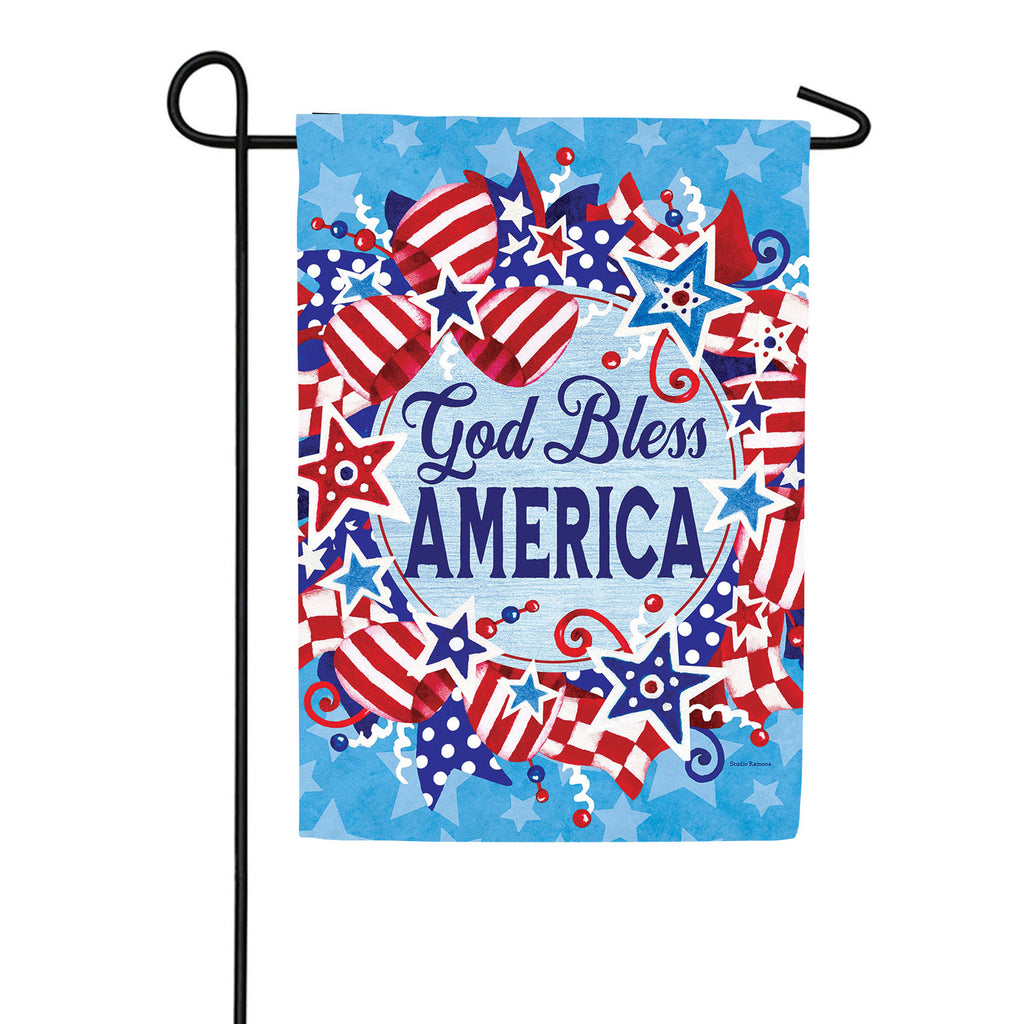 Custom Decor God Bless Wreath Garden Flag