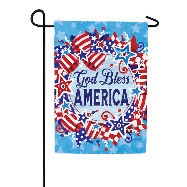 Custom Decor God Bless Wreath Garden Flag