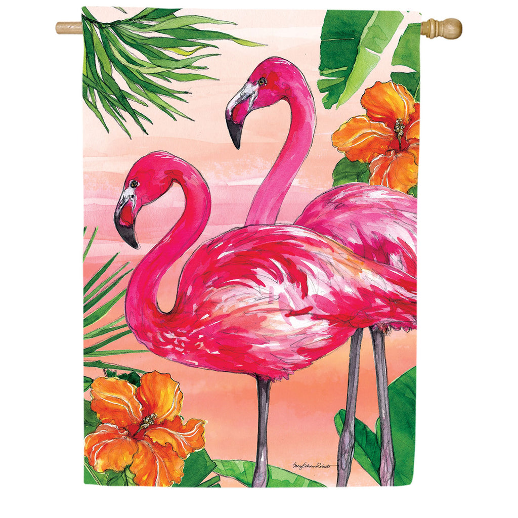 Custom Decor Flamingo Sunset House Flag