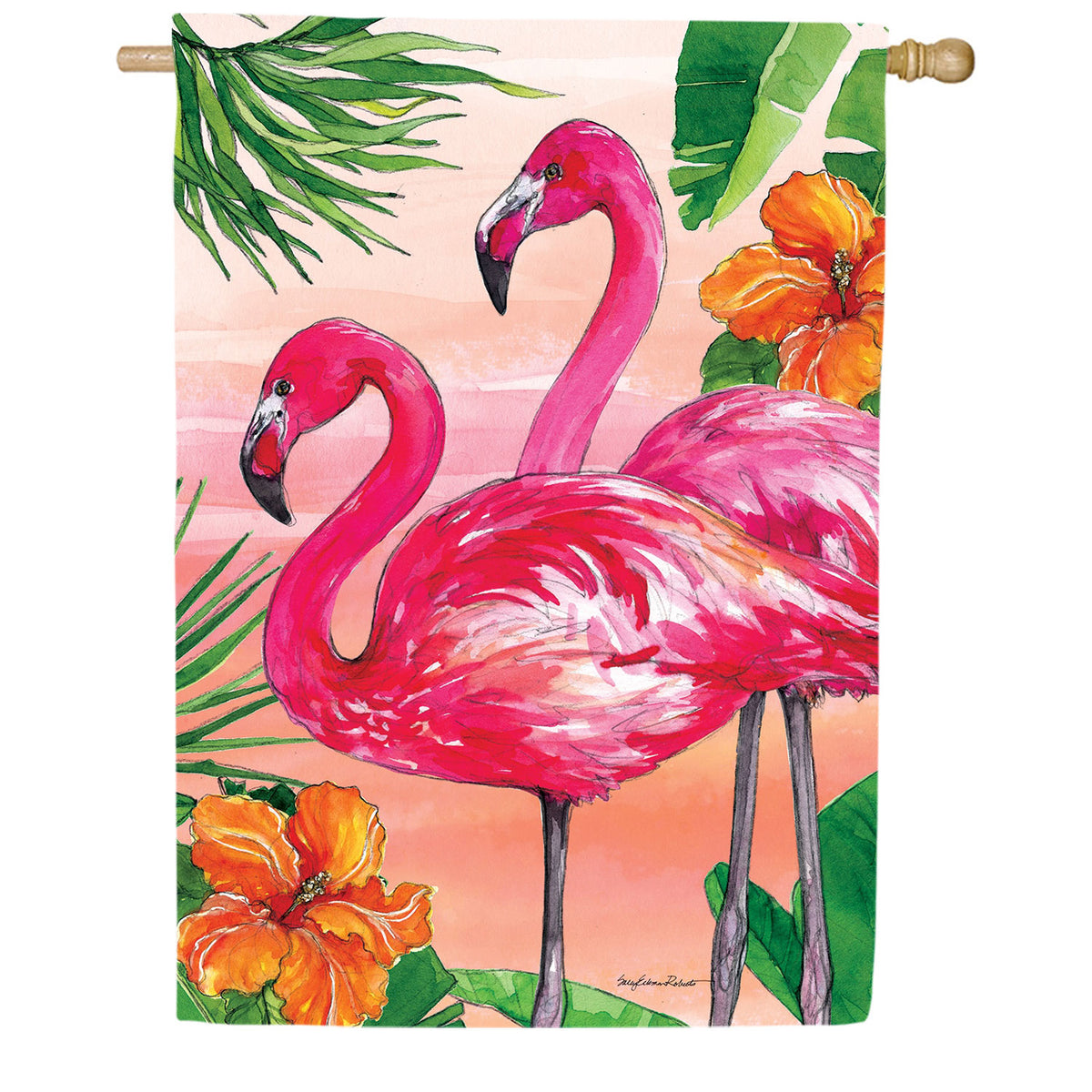 Custom Decor Flamingo Sunset House Flag
