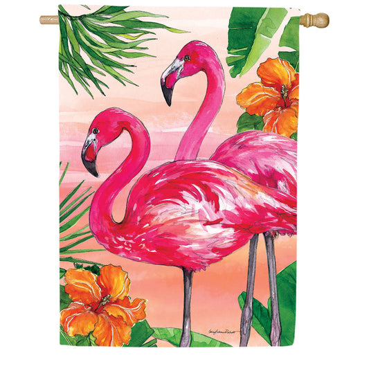 Custom Decor Flamingo Sunset House Flag