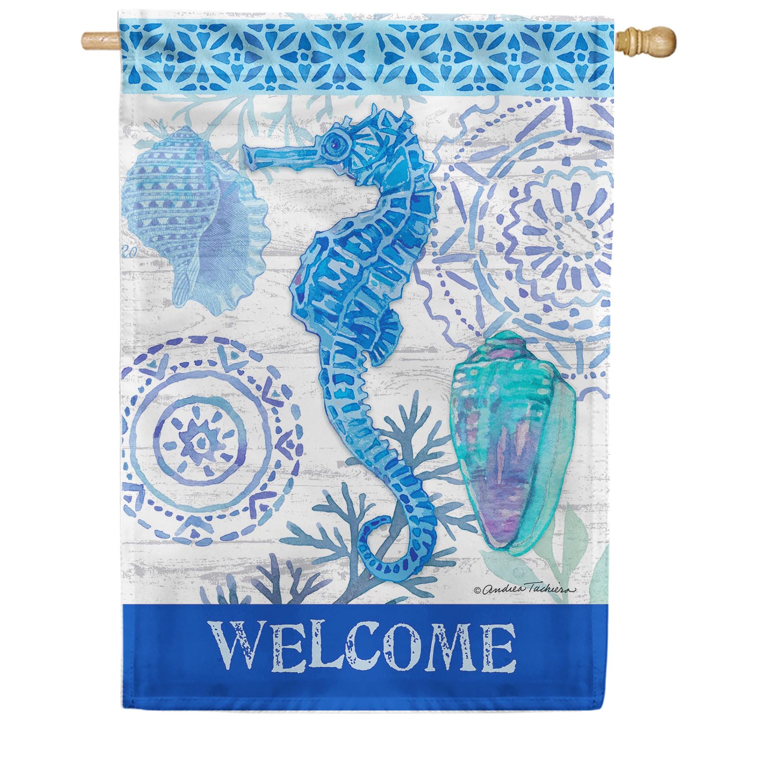 Custom Decor Blue Seahorse House Flag