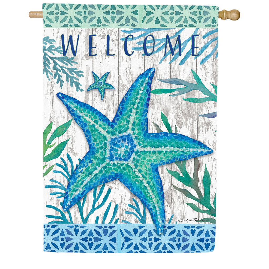 Custom Decor Teal Starfish House Flag
