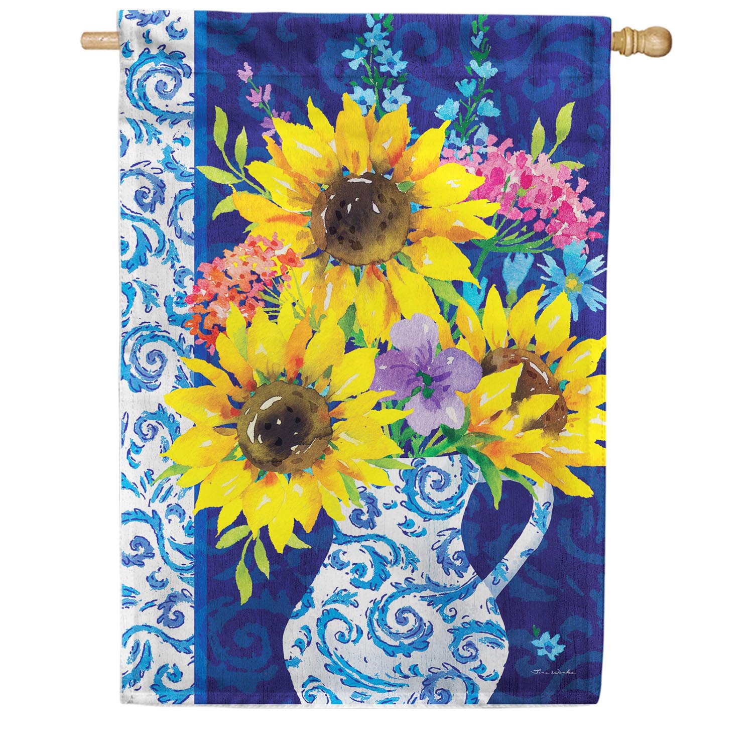 Custom Decor Sunflower Chinoiserie House Flag