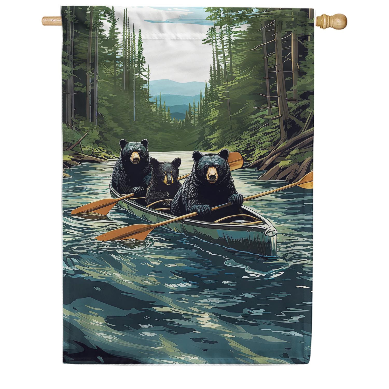 Custom Decor Bear Canoe House Flag