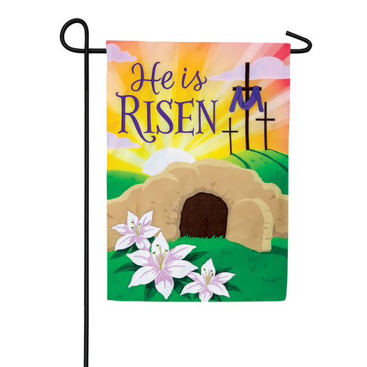 Custom Decor He is Risen Cross Applique Garden Flag