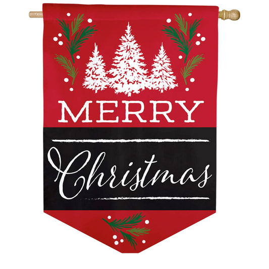 Evergreen Merry Christmas Burlap House Flag