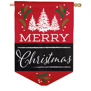 Evergreen Burlap House Flag - Merry Christmas