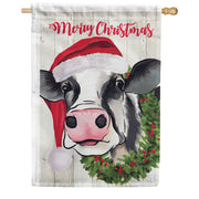 Evergreen Burlap House Flag - Christmas Cow