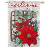 Evergreen Poinsettia Tobacco Basket Burlap House Flag