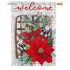 Evergreen Poinsettia Tobacco Basket Burlap House Flag