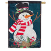 Evergreen Holly Snowman Burlap House Flag