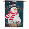 Evergreen Burlap House Flag - Holly Snowman