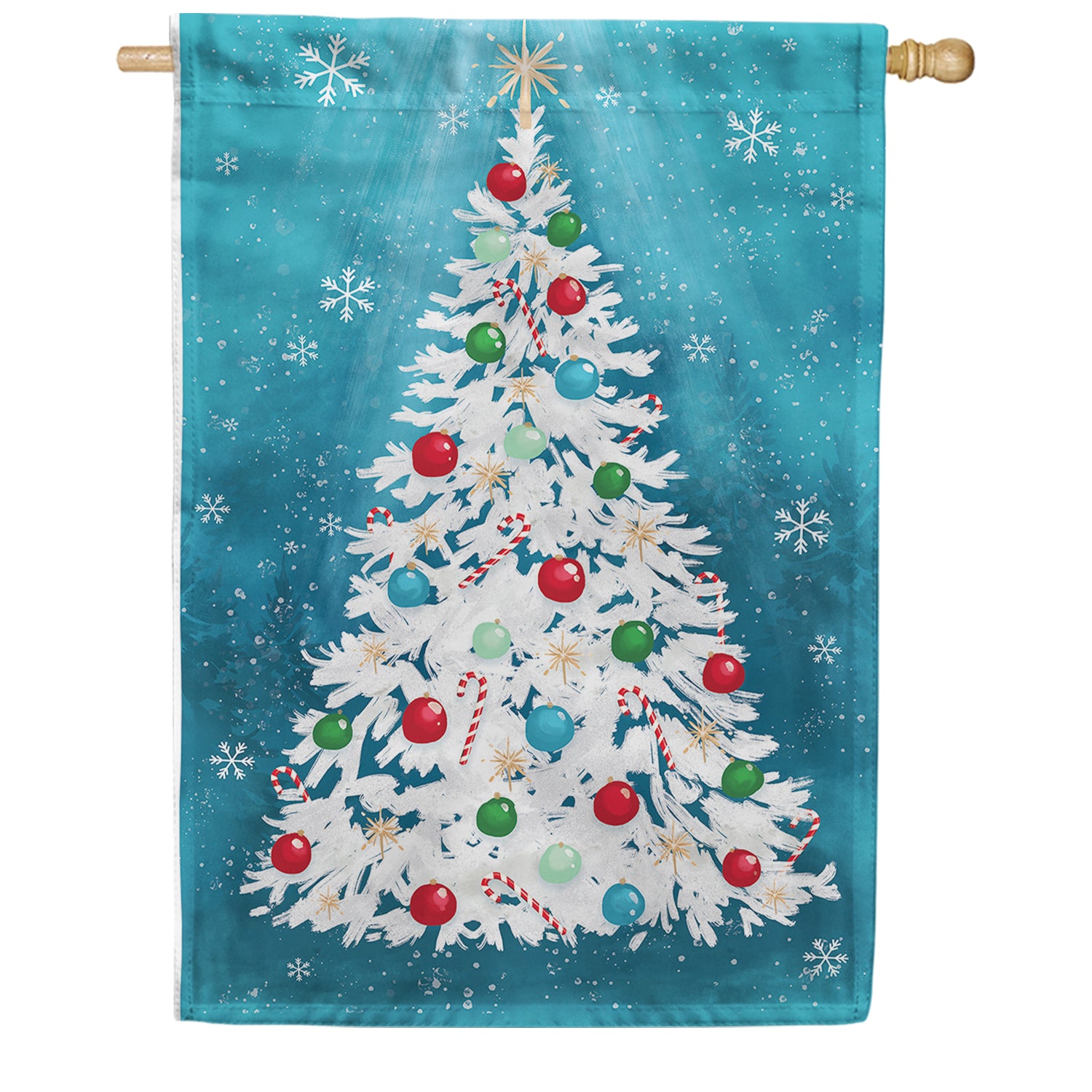 Evergreen Burlap House Flag - White Christmas Tree