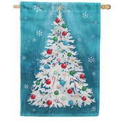 Evergreen Burlap House Flag - White Christmas Tree
