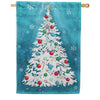 Evergreen Burlap House Flag - White Christmas Tree