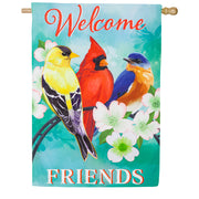 Evergreen Burlap House Flag - Welcome Friends