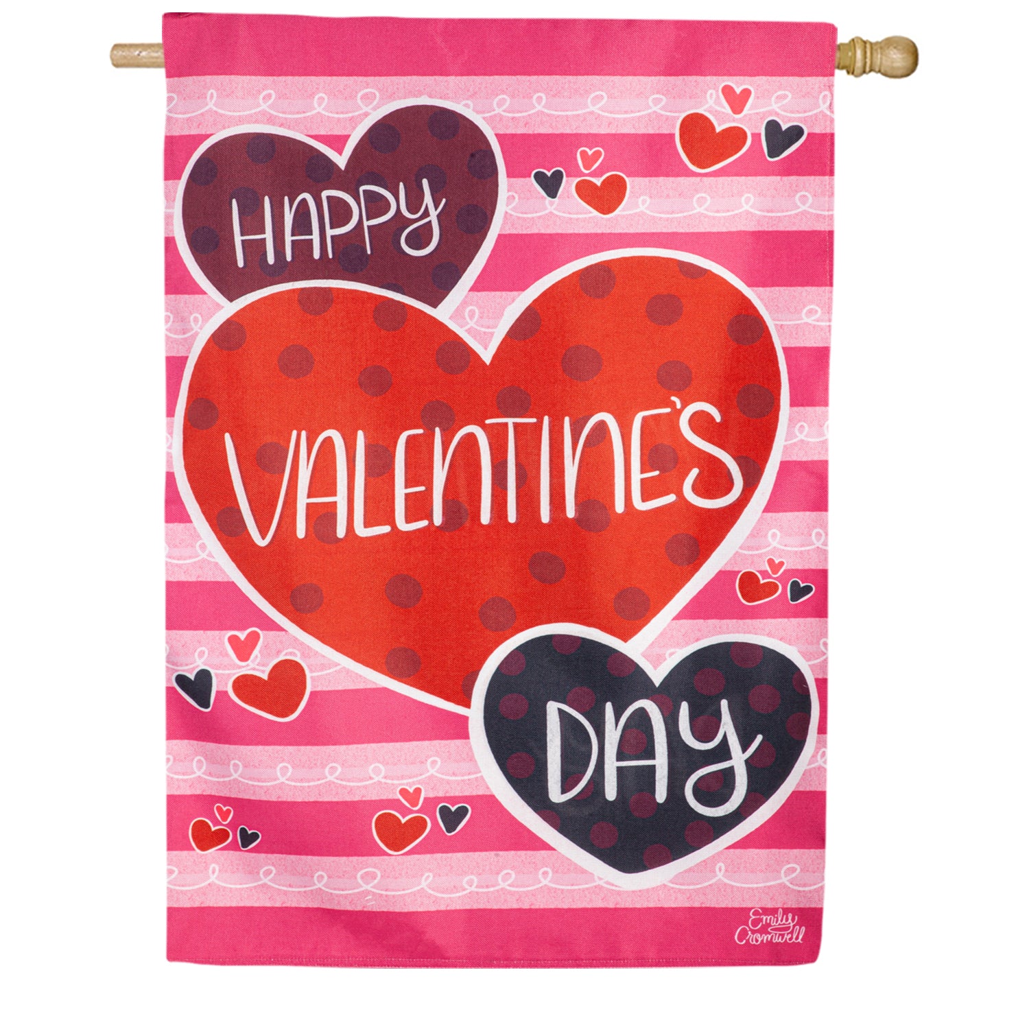 Evergreen Burlap House Flag - Happy Valentine's Day Hearts