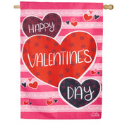 Evergreen Burlap House Flag - Happy Valentine's Day Hearts