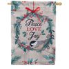 Evergreen Burlap House Flag - Chickadee Wreath