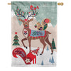 Evergreen Woodland Creatures Burlap House Flag