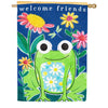 Evergreen Welcome Friends Frog Burlap House Flag