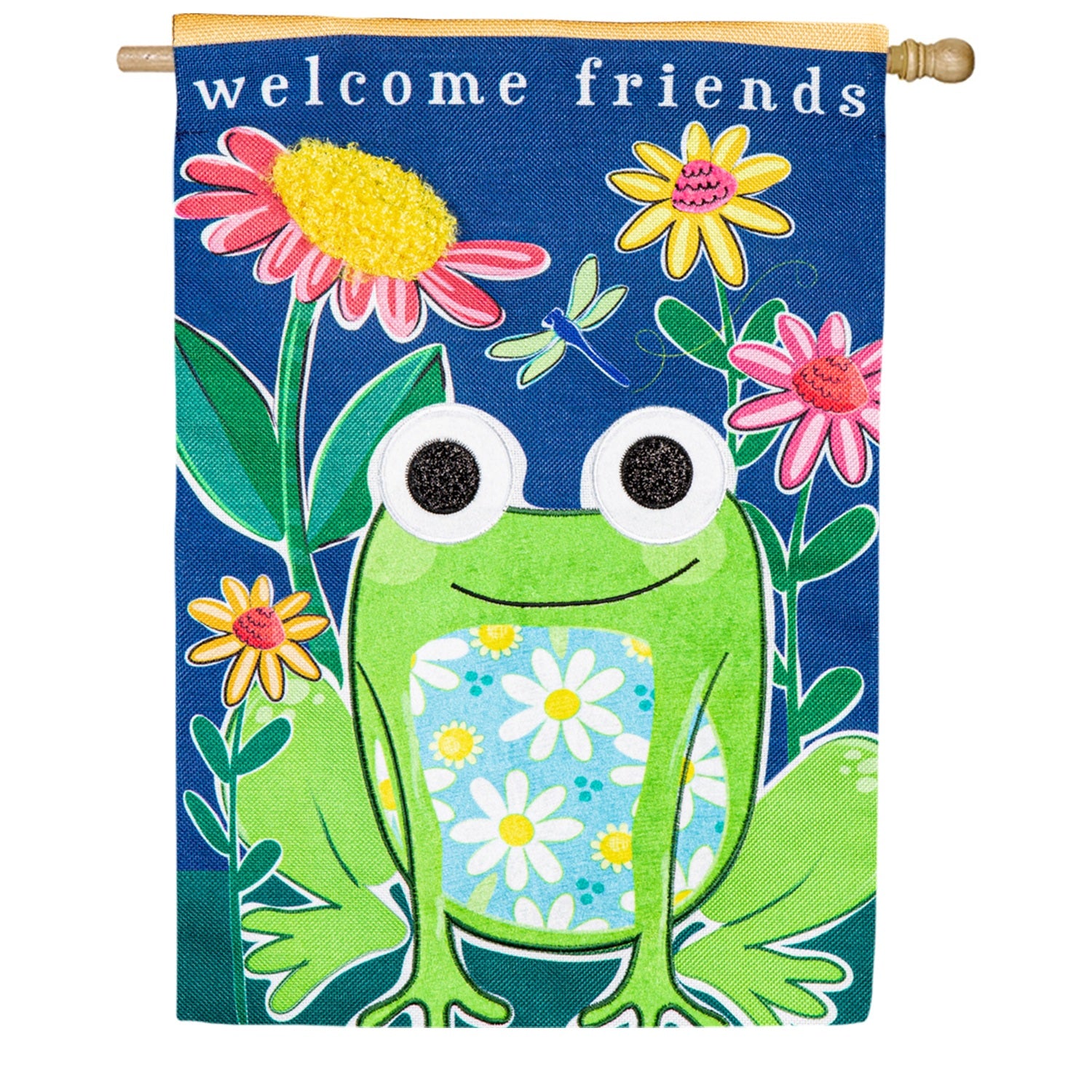 Evergreen Burlap House Flag - Welcome Friends Frog