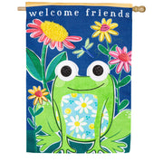 Evergreen Burlap House Flag - Welcome Friends Frog