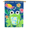 Evergreen Burlap House Flag - Welcome Friends Frog