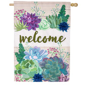 Evergreen Burlap House Flag - Succulent