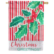 Evergreen Burlap House Flag - Christmas Greetings
