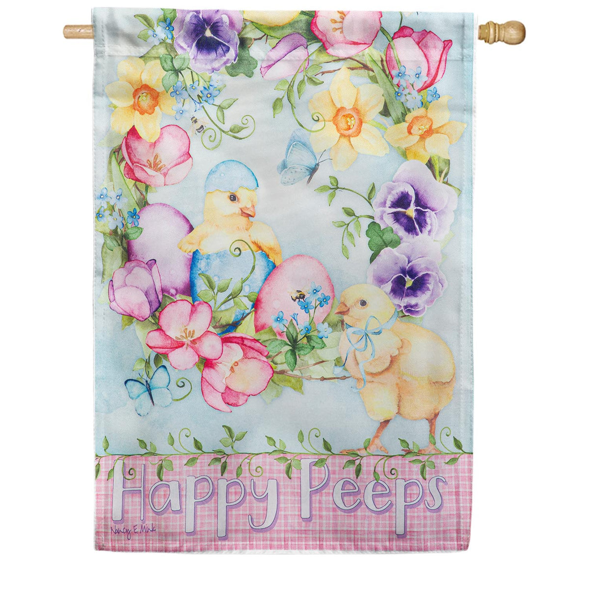 Evergreen Spring Has Hatched Burlap House Flag