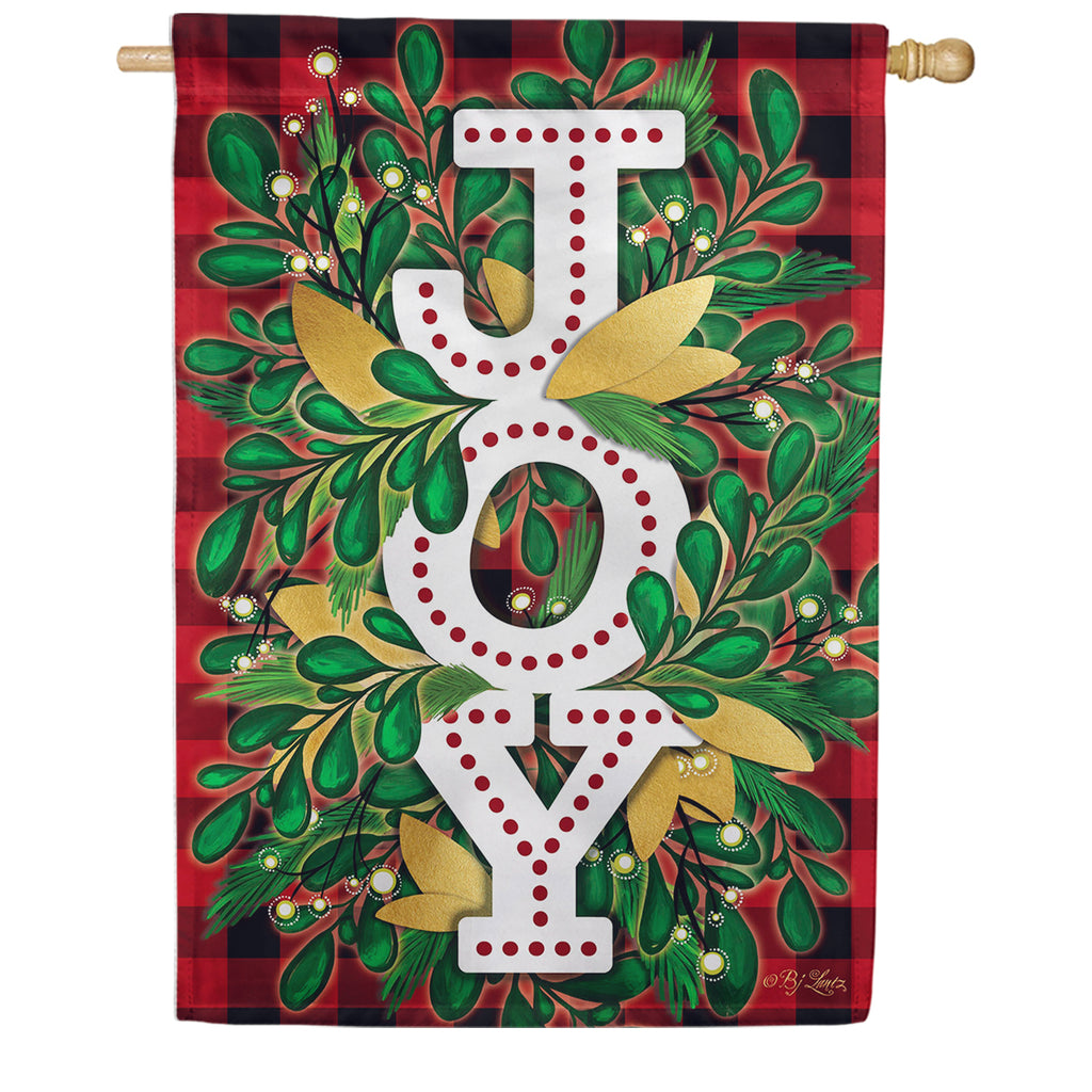 Evergreen Burlap House Flag - Holiday Joy