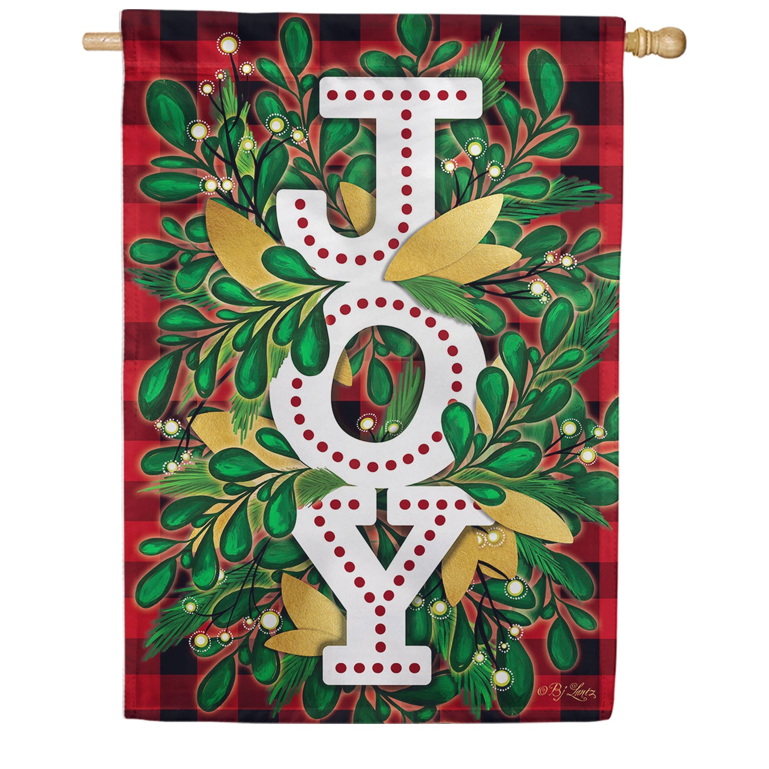 Evergreen Burlap House Flag - Holiday Joy