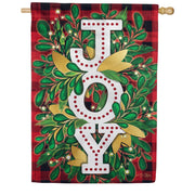Evergreen Burlap House Flag - Holiday Joy