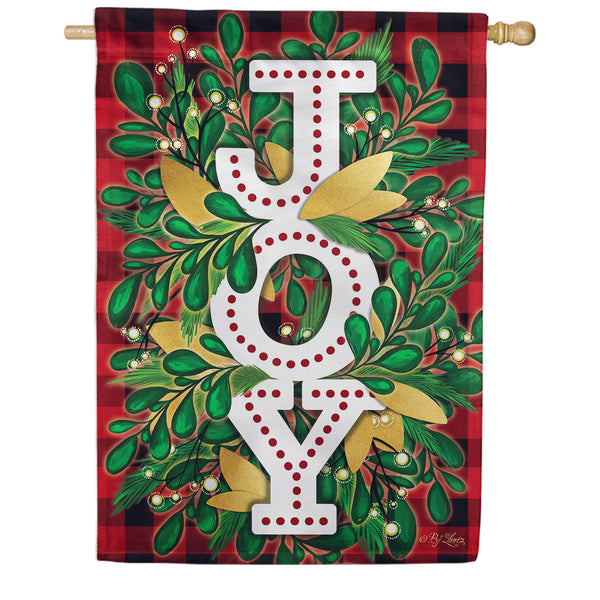 Evergreen Burlap House Flag - Holiday Joy