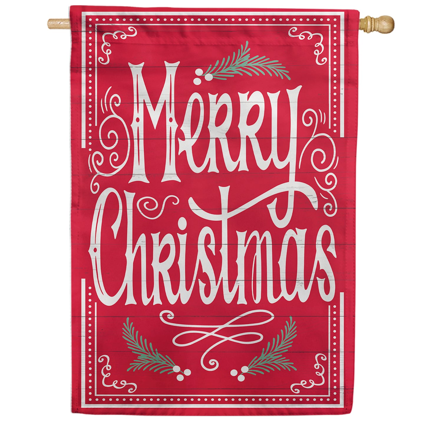Evergreen Burlap House Flag - Quaint Merry Christmas Sign