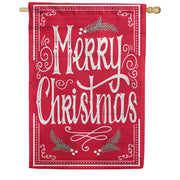 Evergreen Burlap House Flag - Quaint Merry Christmas Sign