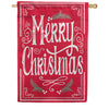 Evergreen Burlap House Flag - Quaint Merry Christmas Sign